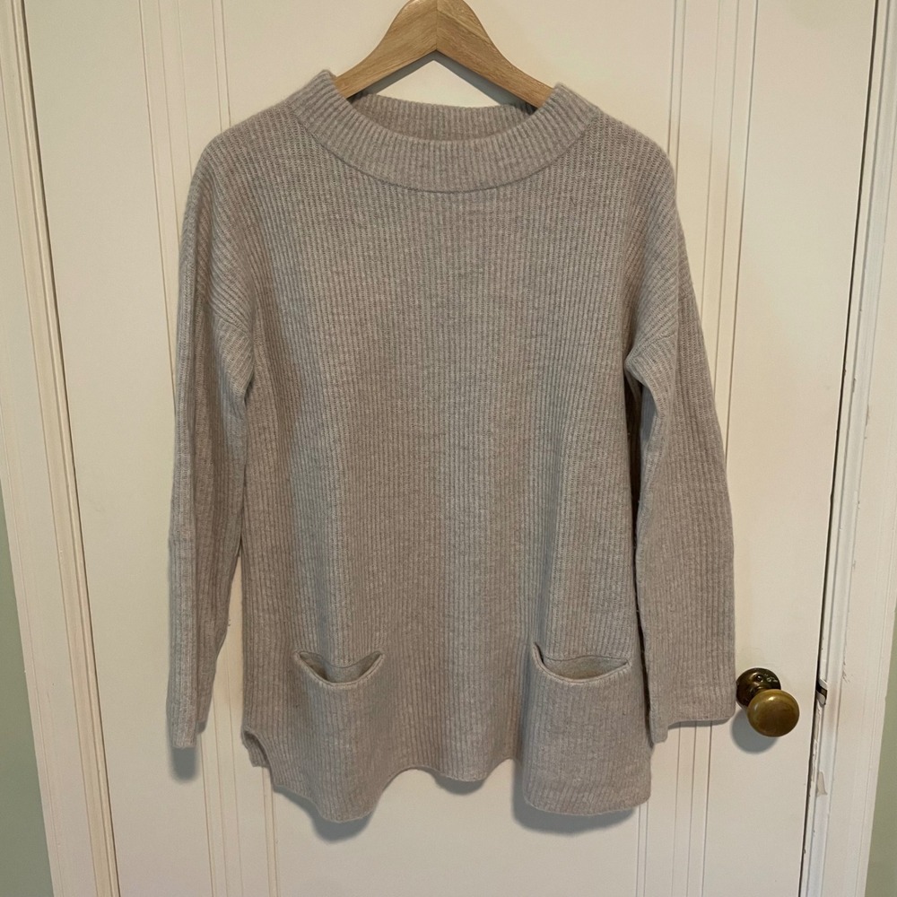 Boden 100% Cashmere Ribbed Mock Neck Pocket Sweater Size 6
